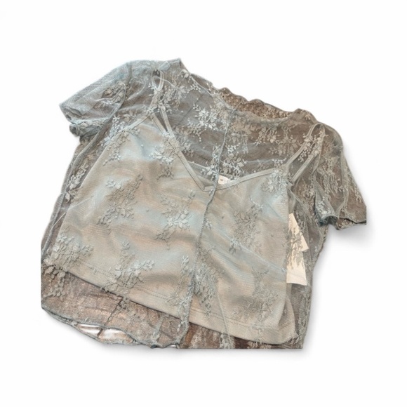 Womens Miou Muse Sheer Floral Lace Top with Camisole Size Small NWT - Picture 1 of 5